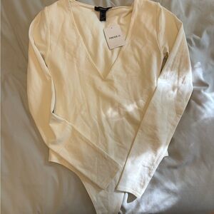 Forever 21 Off-White V-Neck Bodysuit